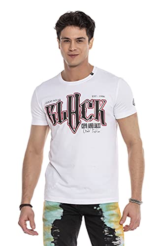 Cipo & Baxx Herren T-Shirt Freizeitshirt Kurzarm Rundhalsausschnitt Print Casual CT617 Weiß XXL von Cipo & Baxx