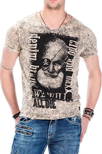 Cipo & Baxx Herren T-Shirt Frontprint Waschung Used Look Freizeitshirt CT408 Braun M von Cipo & Baxx