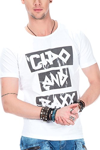 Cipo & Baxx Herren T-Shirt Glänzend Foliendruck Kurzarm Casual Print Rundhals Shirt CT430 Weiß M von Cipo & Baxx