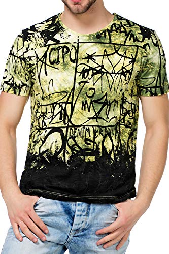 Cipo & Baxx Herren T-Shirt Grafitti Print Kurzarm Allover-Print Design Rundhals Casual Shirt Freizeit CT456 Grün XL von Cipo & Baxx