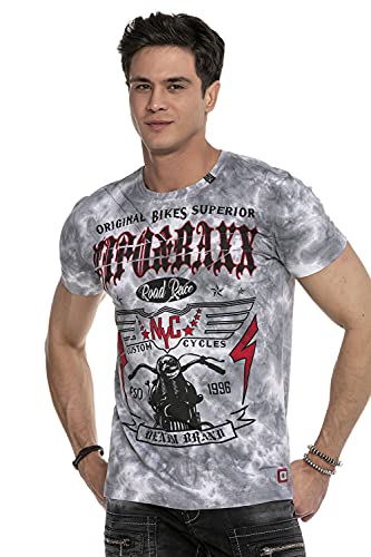 Cipo & Baxx Herren T-Shirt Kurzarm Allover Print Vintage Freizeit Rundhals Shirt Batikwaschung CT629 Grau S von Cipo & Baxx