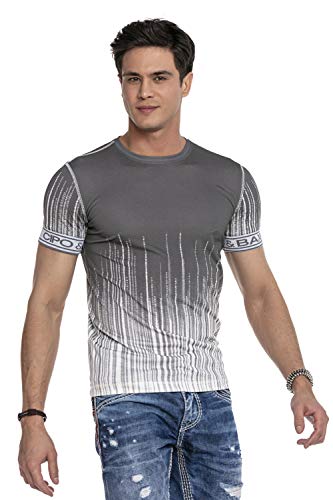 Cipo & Baxx Herren T-Shirt Kurzarm Batikwaschung Biker Shirt Rundhals Design Freizeitshirt CT630 Anthracite S von Cipo & Baxx