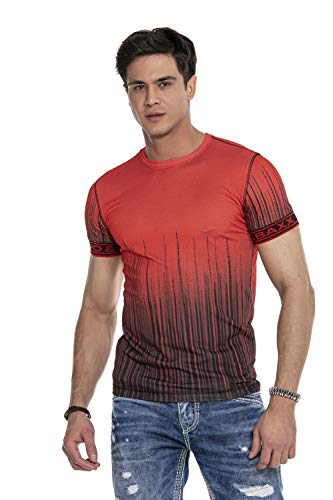 Cipo & Baxx Herren T-Shirt Kurzarm Batikwaschung Biker Shirt Rundhals Design Freizeitshirt CT630 Rot L von Cipo & Baxx