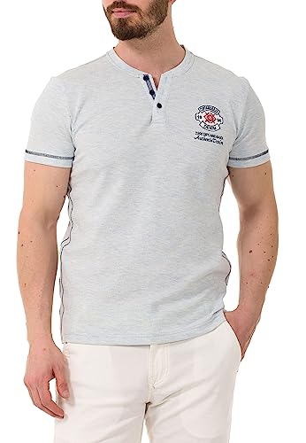 Cipo & Baxx Herren T-Shirt Kurzarm Freizeit Knopfleiste Rundhalsausschnitt Shirt CT764 Hellblau M von Cipo & Baxx