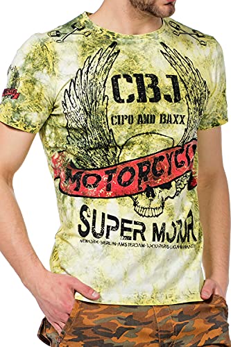 Cipo & Baxx Herren T-Shirt Motorcycle Prints Logo Bikershirt Allover-Druck CT458 Grün M von Cipo & Baxx