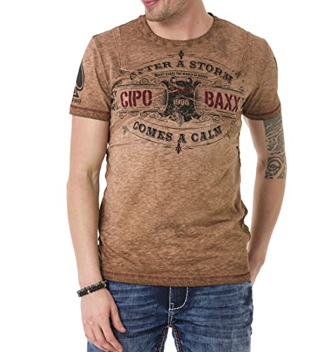 Cipo & Baxx Herren T-Shirt Print Batik Kurzarm Rundhals Streetstyle Baumwolle CT703 Braun M von Cipo & Baxx