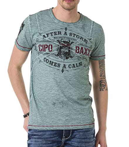 Cipo & Baxx Herren T-Shirt Print Batik Kurzarm Rundhals Streetstyle Baumwolle CT703 Mint S von Cipo & Baxx