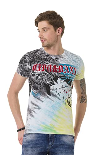 Cipo & Baxx Herren T-Shirt Print Batik Vintage Kurzarm Fashion Rundhals Shirt CT684 Blau XL von Cipo & Baxx