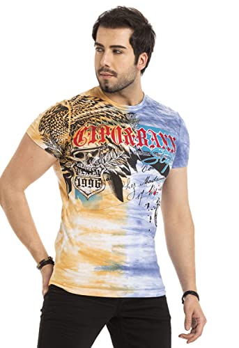 Cipo & Baxx Herren T-Shirt Print Batik Vintage Kurzarm Fashion Rundhals Shirt CT684 Gelb XL von Cipo & Baxx