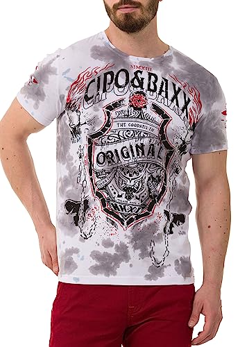 Cipo & Baxx Herren T-Shirt Print Baumwolle Shirt mit Kettenaabzeichen CT772 Weiß L von Cipo & Baxx