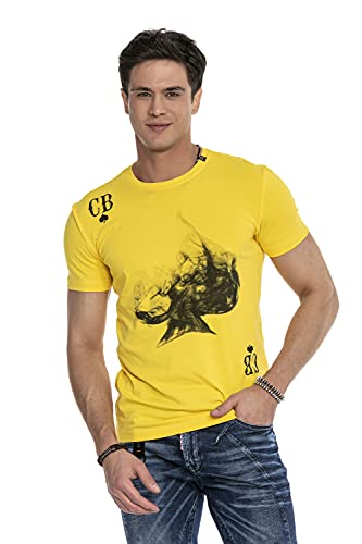 Cipo & Baxx Herren T-Shirt Print Kurzarm Rundhals Casual Baumwolle CT645 Gelb XL von Cipo & Baxx
