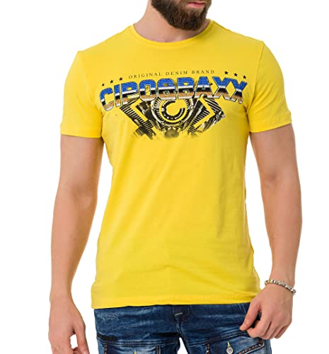 Cipo & Baxx Herren T-Shirt Print Strass-Schriftzug Kurzarm CT721 Gelb M von Cipo & Baxx
