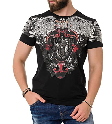 Cipo & Baxx Herren T-Shirt Print Strasssteine Kurzarm CT728 Schwarz XL von Cipo & Baxx