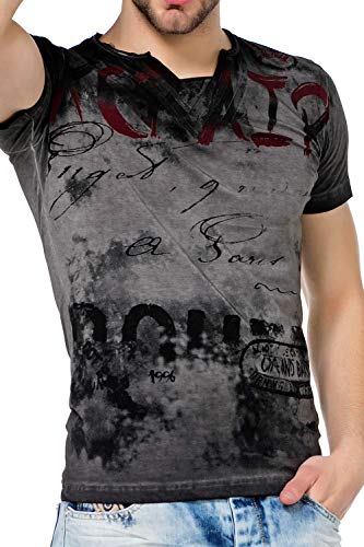 Cipo & Baxx Herren T-Shirt Slim Fit Allover Print V-Ausschnitt ausgefallene Kurzarm T-Shirt Anthracite S von Cipo & Baxx