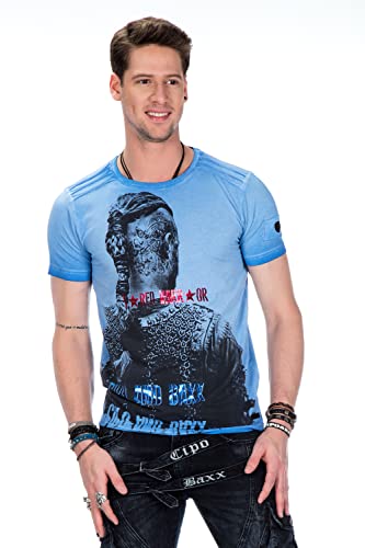 Cipo & Baxx Herren T-Shirt Slim Fit Folienprints Rundhals Baumwolle Kurzarm Shirt CT412 Blau M von Cipo & Baxx