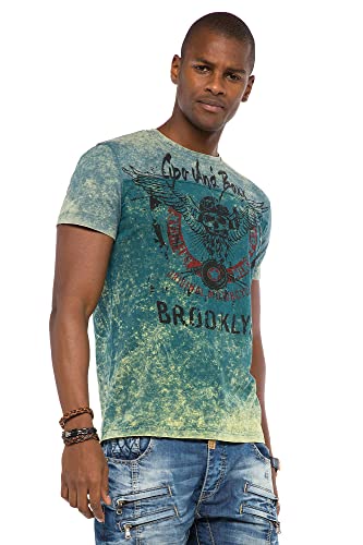 Cipo & Baxx Herren T-Shirt Slim Fit Frontprint Kurzarm Rundhals CT508 Grün M von Cipo & Baxx