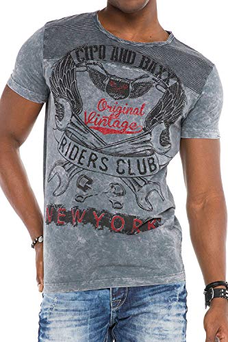 Cipo & Baxx Herren T-Shirt Slim Fit Kurzarm Rundhals Freizeit Shirt-s Streetwear mit Print und Ziersteinen CT479 Anthracite S Cipo & Baxx Herren T-Shirt Slim Fit Kurzarm Rundhals Freizeit Shirt-s Streetwear mit Print und Ziersteinen CT479 Anthracite S von Cipo & Baxx