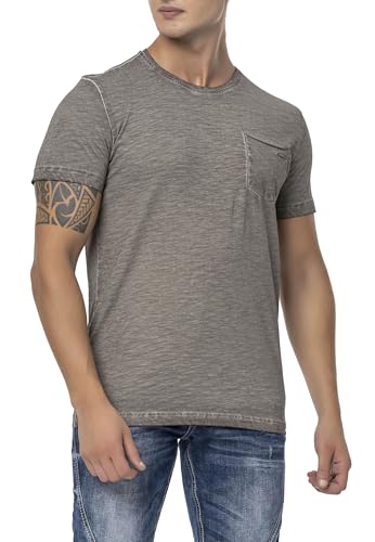 Cipo & Baxx Herren T-Shirt Sommer Sportlich Basic Rundhalsausschnitt Brusttasche Kurzarm Shirt Baumwolle CT784 Grau XL von Cipo & Baxx