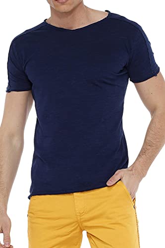 Cipo & Baxx Herren T-Shirt V-Ausschnitt Baumwolle Freizeitshirt Kurzarm Shirt CT525 Dunkelblau L von Cipo & Baxx