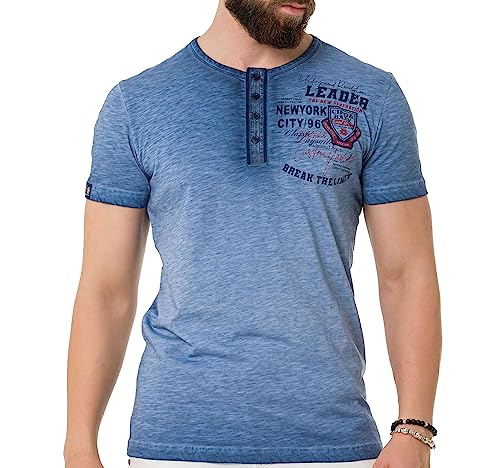 Cipo & Baxx Herren T-Shirt Vintage Oil Washed Knopfleiste Shirt CT761 Blau XL von Cipo & Baxx