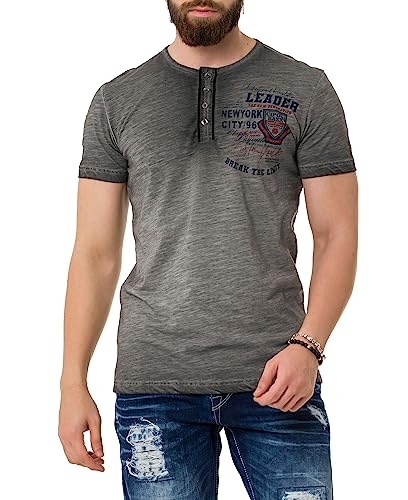 Cipo & Baxx Herren T-Shirt Vintage Oil Washed Knopfleiste Shirt CT761 Grau XXL von Cipo & Baxx