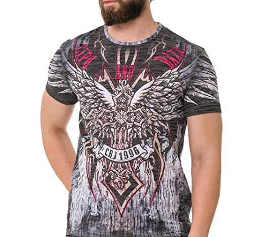 Cipo & Baxx Herren T-Shirt Wing Cross Laserdruck Baumwolle Rundhalsausschnitt Shirt CT746 Grau M von Cipo & Baxx