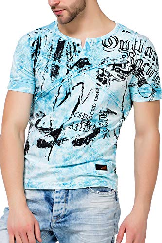 Cipo & Baxx Herren T-Shirts Knopfleiste Baumwolle Print Radkragen Freizeit CT457 Blau M von Cipo & Baxx