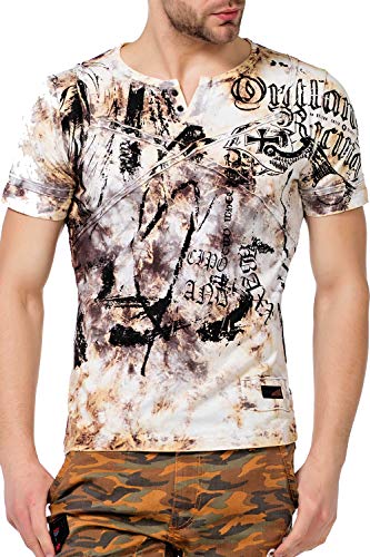 Cipo & Baxx Herren T-Shirts Knopfleiste Baumwolle Print Radkragen Freizeit CT457 Braun M von Cipo & Baxx
