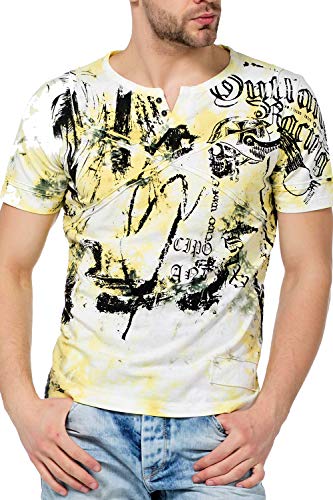 Cipo & Baxx Herren T-Shirts Knopfleiste Baumwolle Print Radkragen Freizeit CT457 Gelb M von Cipo & Baxx