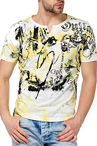 Cipo & Baxx Herren T-Shirts Knopfleiste Baumwolle Print Radkragen Freizeit CT457 Gelb S von Cipo & Baxx