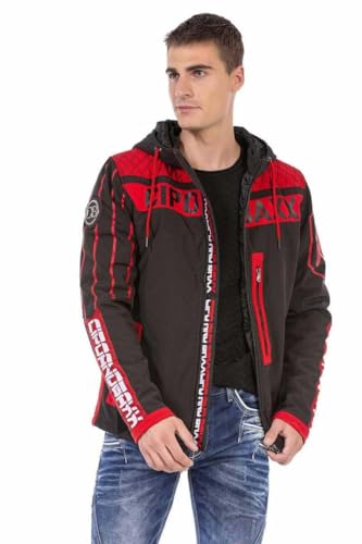 Cipo & Baxx Herren Jacke CJ275 Schwarz – Moderne Übergangsjacke im Streetwear Stil mit Kapuze, Reißverschluss & markanten Logodetails – Lässige Freizeitjacke für Alltag & Party - CJ275 Schwarz M von Cipo & Baxx