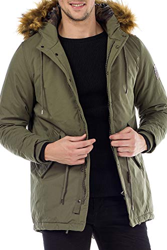 Cipo & Baxx Herren Winter Parka Kunstfellkapuzen Jacke Winter Mantel Jacke Parka Gefüttert mit Kapuze Gr.L Khaki von Cipo & Baxx