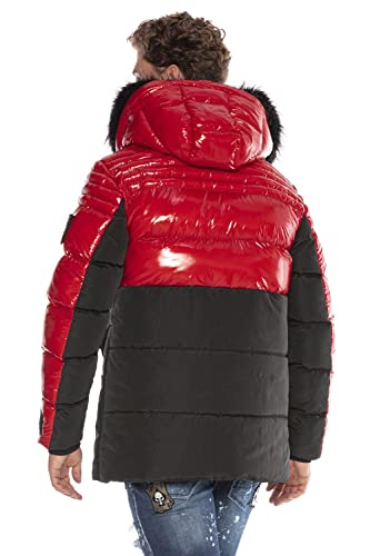 Cipo & Baxx Herren Winterjacke Kapuze Steppjacke Warm Winter Daunen Jacke Glänzend mit Fellkapuze Rot L von Cipo & Baxx