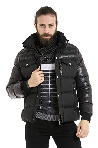 Cipo & Baxx Herren Winterjacke Stepp Glanz Hoherkragen Freizeitjacke CM208 Schwarz XL von Cipo & Baxx