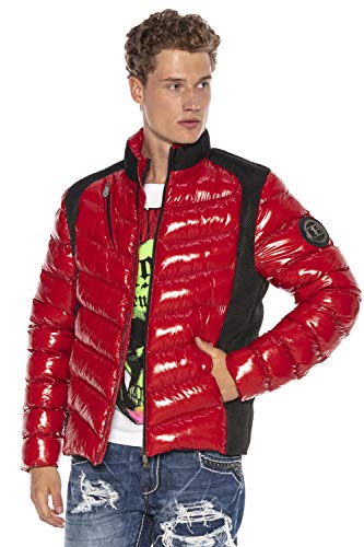 Cipo & Baxx Herren Winterjacke Steppjacke Outdoor Jacke Warm Glänzend Hochstehender Kragen Rot S von Cipo & Baxx