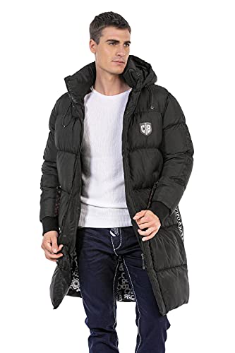 Cipo & Baxx Herren Wintermantel Daunenjacke Parka Stepp Mantel Jacke Lang Kapuze CM195 Schwarz S von Cipo & Baxx