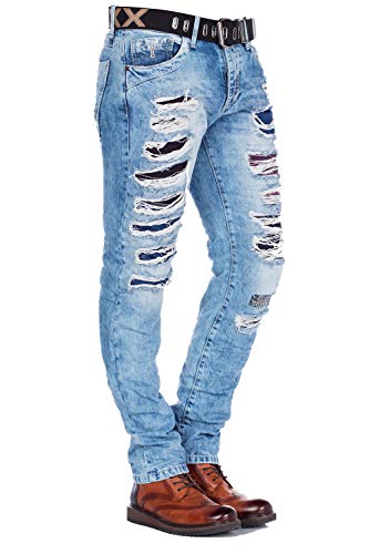 Cipo & Baxx Herren Zerrissene Jeans Hose Men Denim Hose Slim Fit Destroyed Straight Fit Jeanshose W29 L32 Blau von Cipo & Baxx