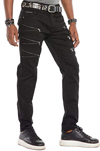 Cipo & Baxx Herren ausgefallene Denim Straight Fit Designer Jeans Hose mit Reißverschluss Schwarz W30 L32 von Cipo & Baxx