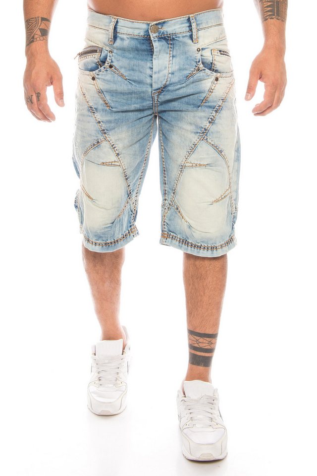 Cipo & Baxx Jeansbermudas Herren Denim Bermuda Capri Jeans mit ausgefallenem Nahtdesign Ausgefallene Waschung und stylische Nahtstruktur von Cipo & Baxx