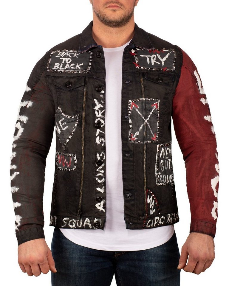 Cipo & Baxx Jeansjacke Herren regular fit Jacke BA-CJ248 Black S im auffälligen Design mit Nieten und Zippern von Cipo & Baxx