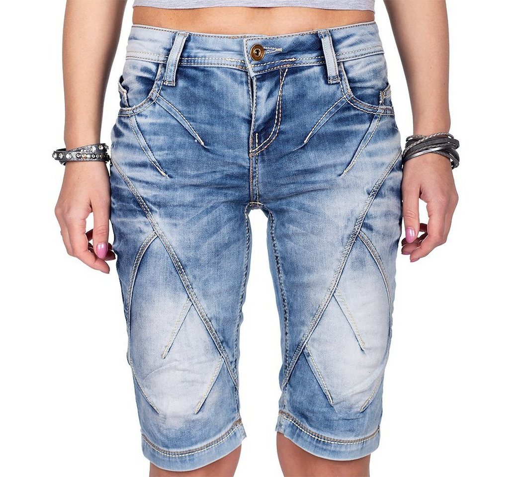 Cipo & Baxx Jeansshorts Damen kurze Hose WK145 mit dicker Naht im Bikerstyle von Cipo & Baxx