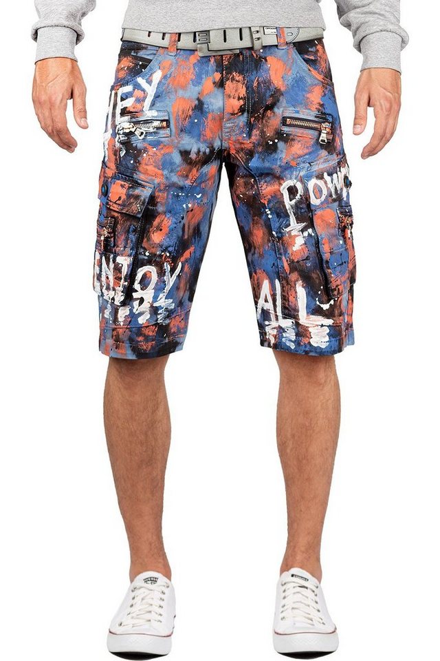 Cipo & Baxx Jeansshorts Herren Regular Fit Kurze Hose Mid Waist BA-CK204 Blue W34 Einzigartiges Design mit Graffiti-Paint-Style von Cipo & Baxx
