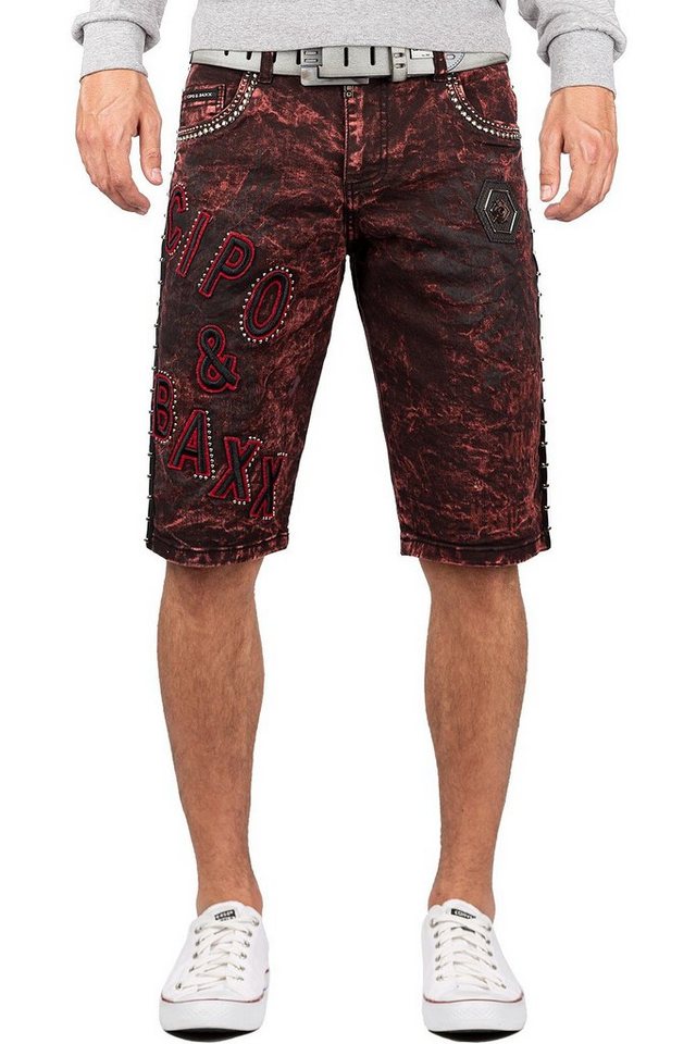 Cipo & Baxx Jeansshorts Kurze Hose BA-CK207 Meliert in Bordeaux mit Logo von Cipo & Baxx