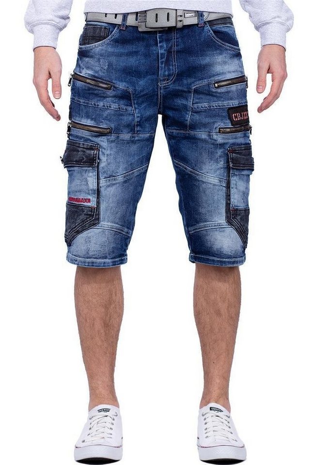 Cipo & Baxx Jeansshorts Herren regular fit Kurze Hose Stonewashed BA-CK234 mit eißverschluss-Verzierungen von Cipo & Baxx