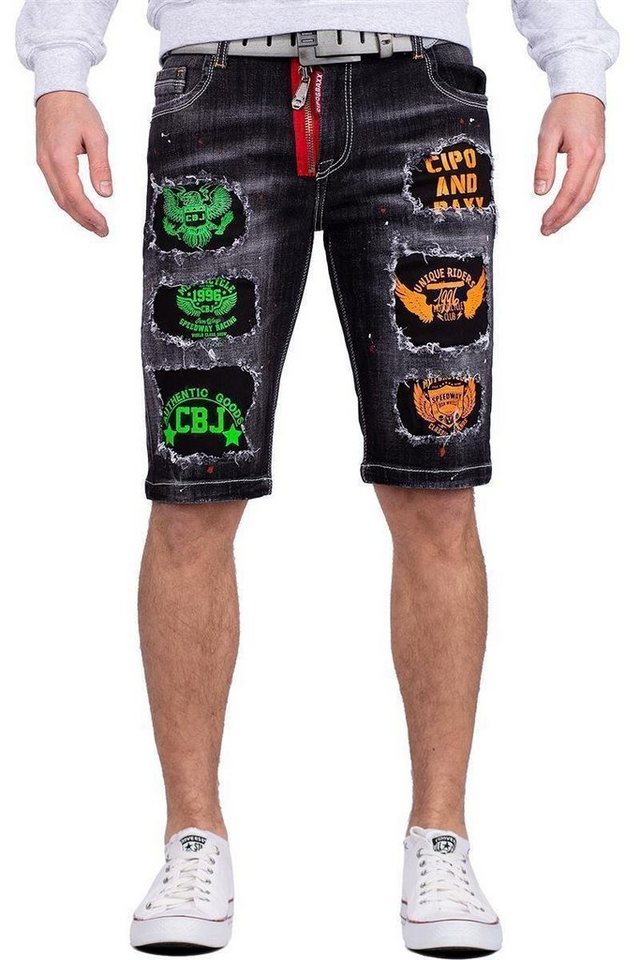 Cipo & Baxx Jeansshorts Herren regular fit Kuze Hose Stonewashed BA-CK241 Black mit coolen Destroyed Effekten von Cipo & Baxx
