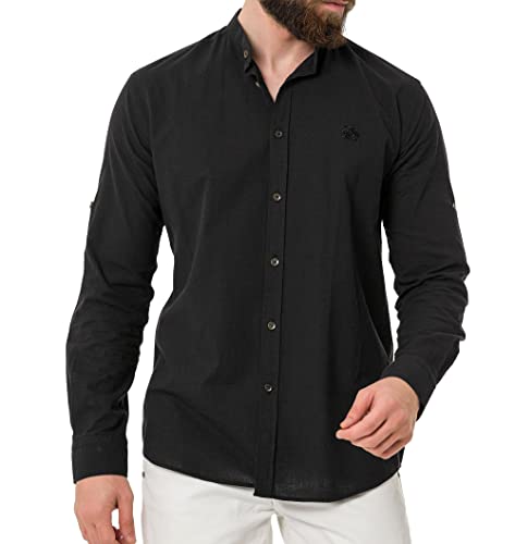 Cipo & Baxx Langarm Herren Hemd Baumwolle CH198 Schwarz S von Cipo & Baxx