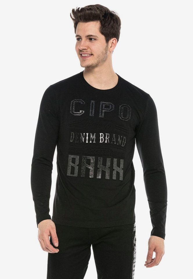 Cipo & Baxx Langarmshirt mit dezentem Frontprint von Cipo & Baxx