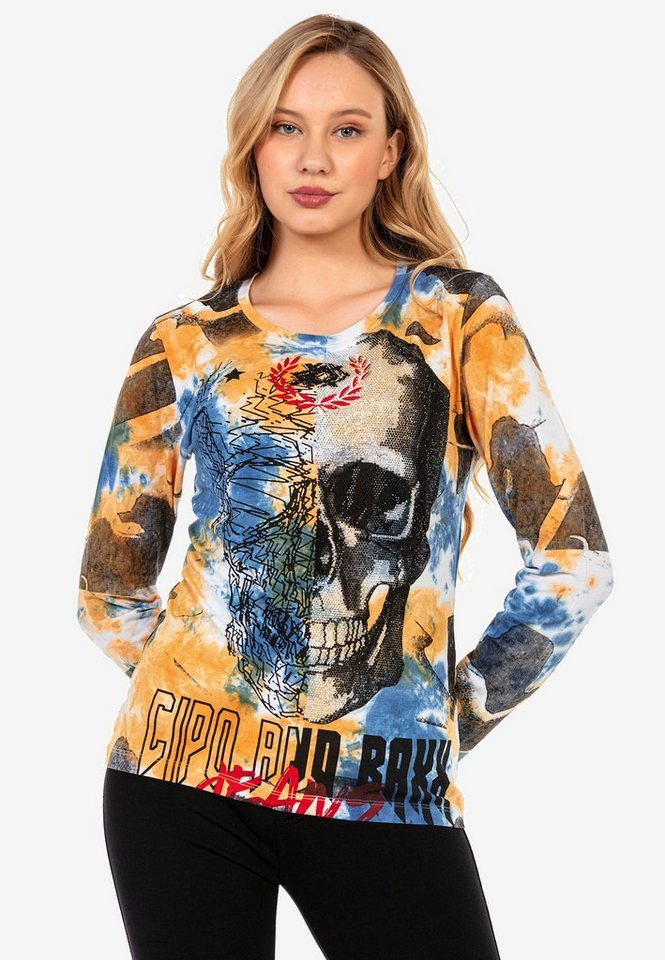 Cipo & Baxx Langarmshirt mit großem Totenkopf-Print von Cipo & Baxx