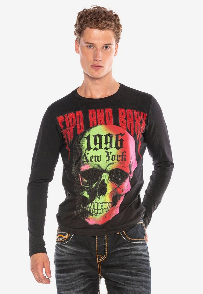 Cipo & Baxx Langarmshirt mit stylischen Strass-Applikationen von Cipo & Baxx