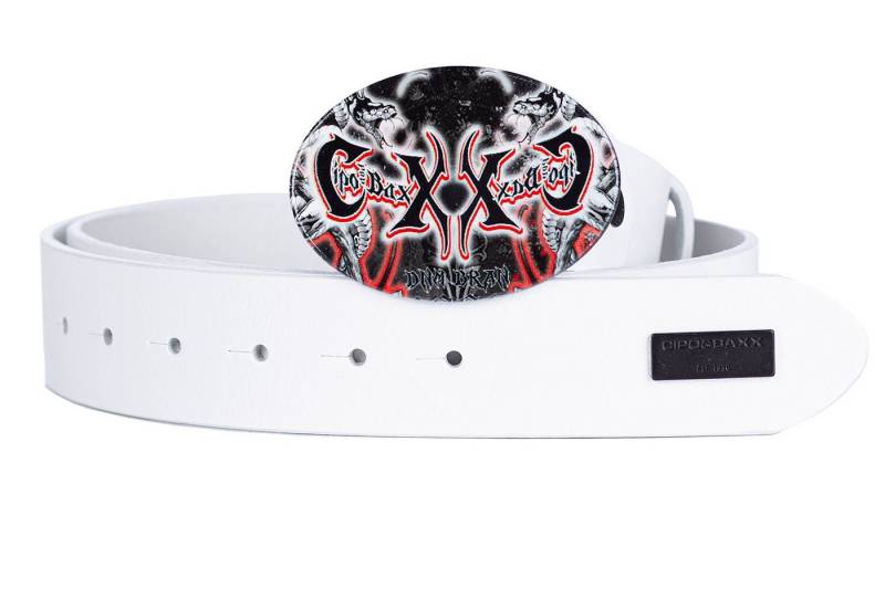 Cipo & Baxx Ledergürtel Gürtel BA-CG203 White 85cm x 3,8cm (1-St) mit Grafitti Schnalle und Metall Patch von Cipo & Baxx